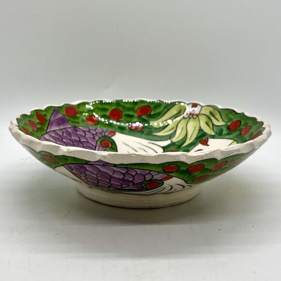 Turkish Pottery Hand Painted Fish Bowl 6” Dortler Cini Kutahya Turkey Vintage - Picture 2 of 4